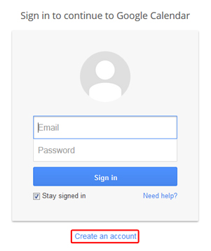 Sign in screen for Google calendars